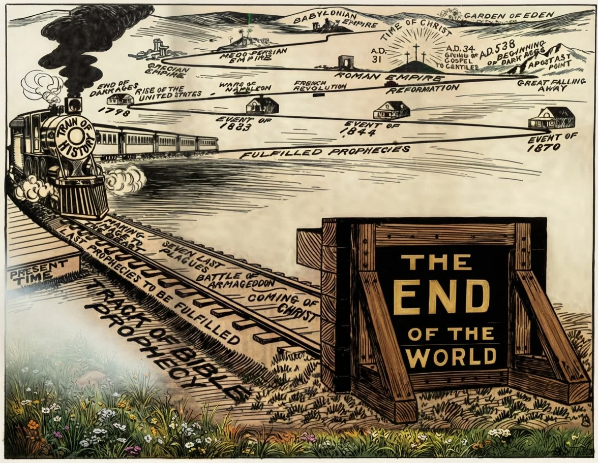 NEARING THE TERMINAL. THE TRAIN OF HISTORY, ALWAYS ON TIME, WILL SOON COMPLETE ITS LONG JOURNEY