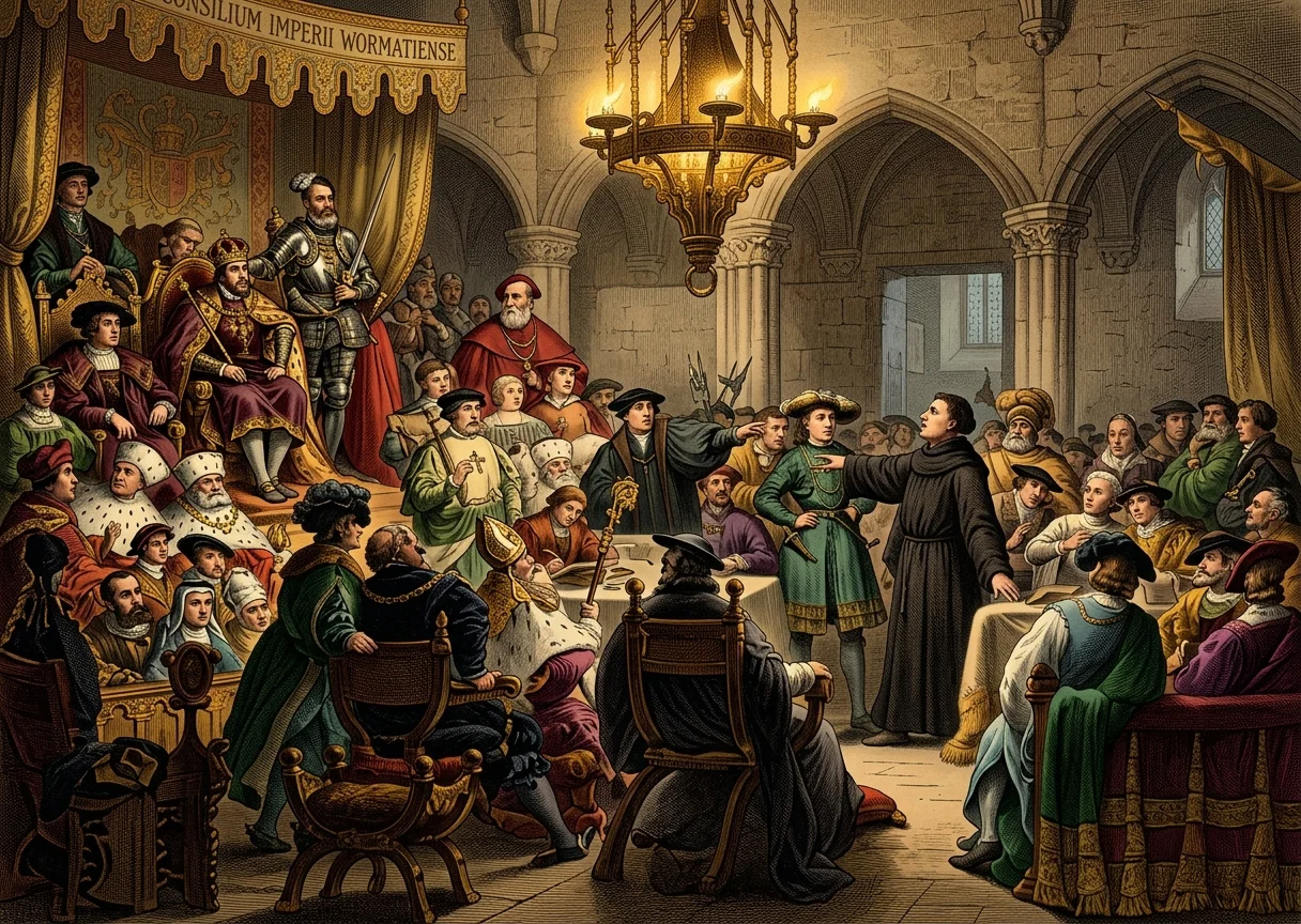 LUTHER BEFORE THE DIET AT THE CITY OF WORMS
“I stood up against pope, indulgences, and papists, but without violence or tumult.”
