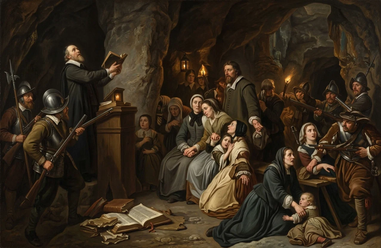CHRISTIANS SURPRISED BY TROOPS WHILE WORSHIPPING IN A CAVERN