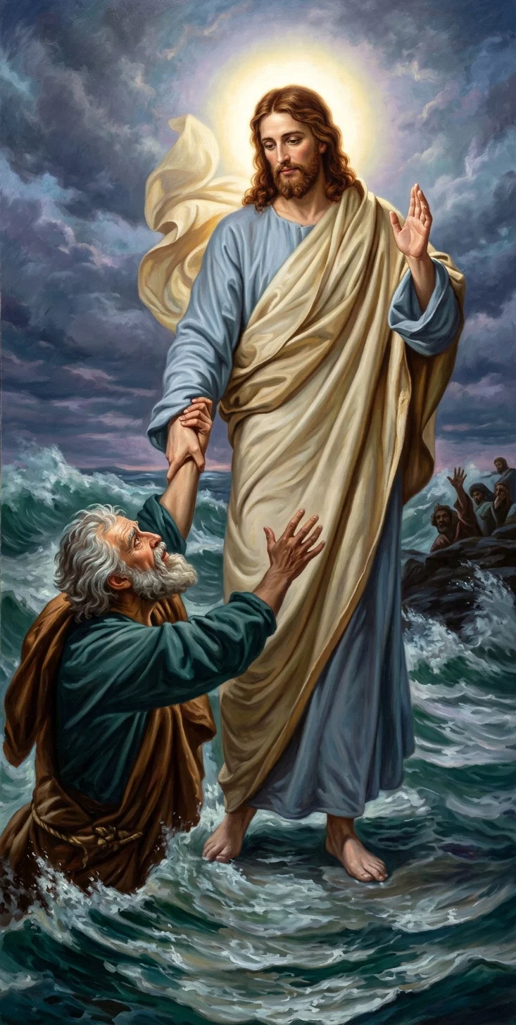 Peter has no preeminence over the rest of fallen humanity. He, too, must cry out, “Lord, save me.”