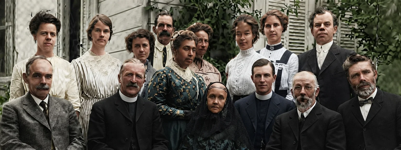 The last photograph of Mrs. White, taken at her home. Some of her secretaries and other helpers standing. Seated, from left to right, Prof. G. A. Grauer, the late Elder O. A. Olsen, Mrs. White, Elder W. C. White, and Prof. M. S. Reppe.