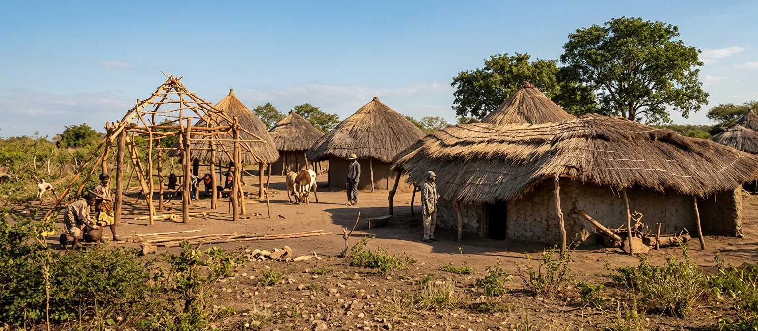 FIRST BUILDINGS, KALOMO STATION, N. W. RHODESIA