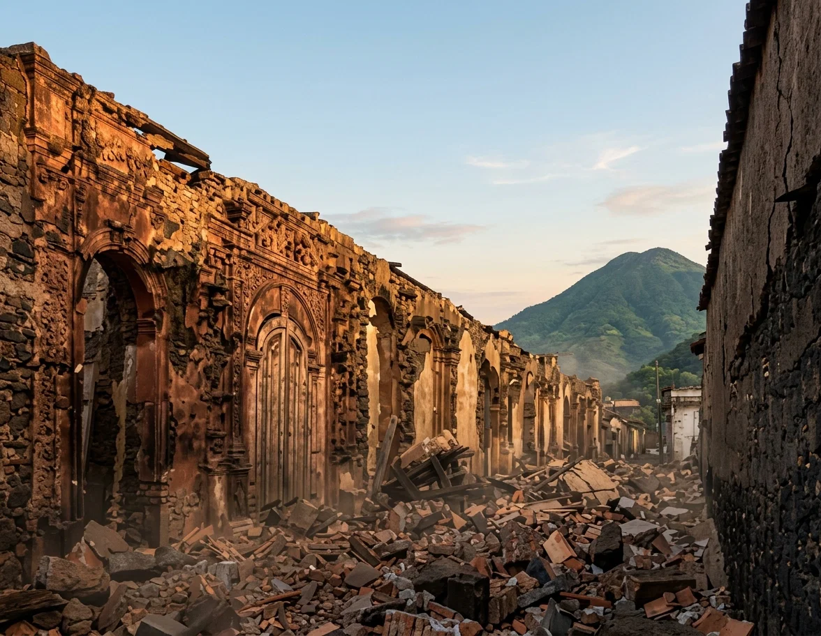 Earthquake Ruins of Arena Where Bull-Fights Were Held, Quezaltenango, Guatemala. (Courtesy of Scientific American.)