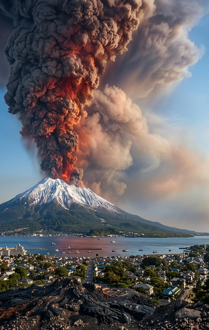VOLCANIC ERUPTION, KAGOSHIMA, JAPAN