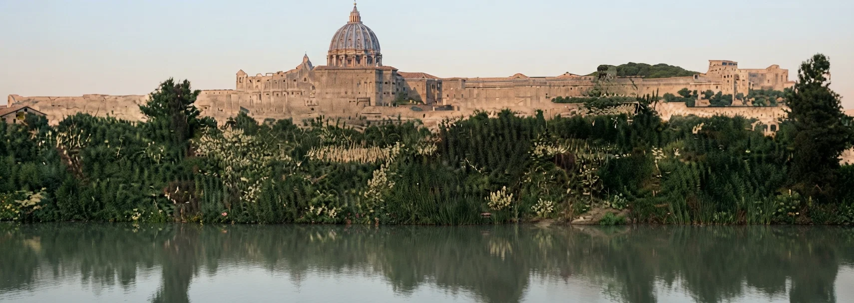 The Basilica of St. Peter and the Vatican from the Tiber.