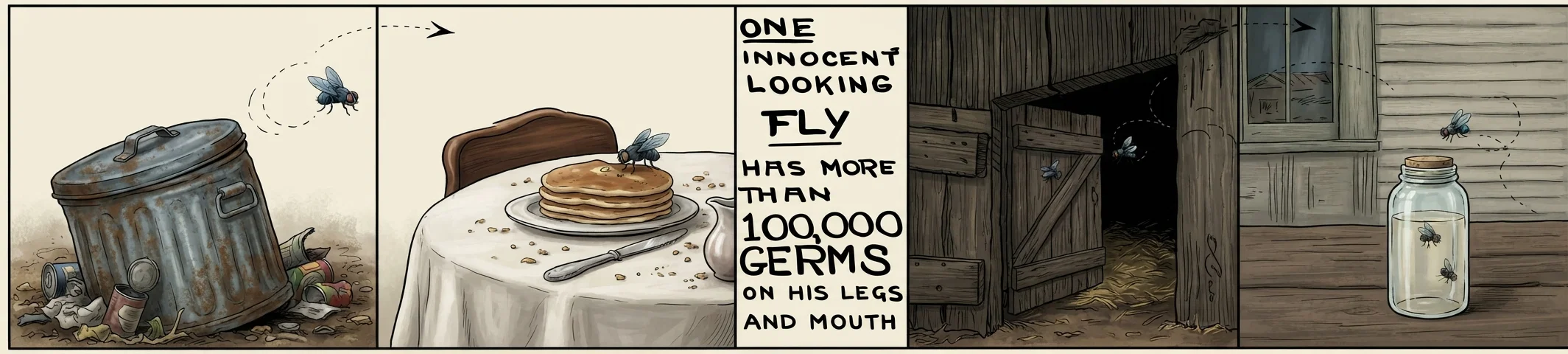 ONE INNOCENT LOOKING FLY HAS MORE THAN 100,000 GERMS ON HIS LEGS AND MOUTH