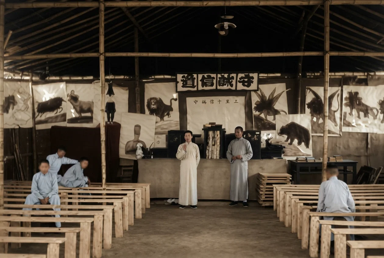 Photo by F. E. Stafford
INTERIOR OF BAMBOO TABERNACLE AT NANZIANG, CHINA, WHERE THE MESSAGE IS BEING PREACHED