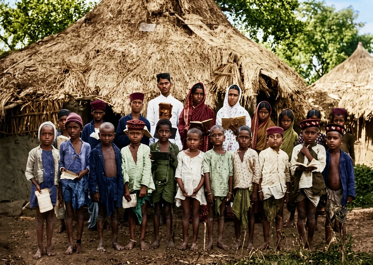 KALYAN MISSION SCHOOL.—When Elder Daniells visited this school, the teacher had these children sing a Christian hymn, and repeat the Lord’s Prayer and a psalm.