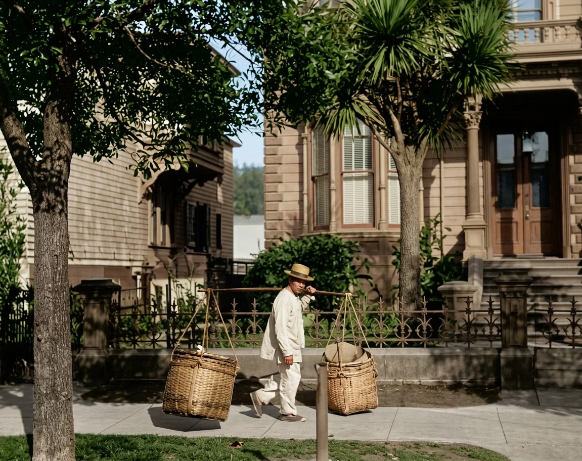 A STREET SCENE IN THE FOREIGN PART OF A CITY IN CHINA