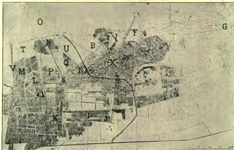 Diagram showing the location of the proposed capital of the world. For a fuller presentation of what is proposed by this diagram, also the cut on the opposite page, see the article on pages 3, 4, also the article from Mr. Vuilleumier on page 10.