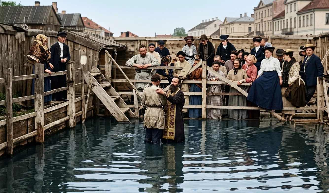 BAPTISMAL SCENE AT MITTAU, RUSSIA