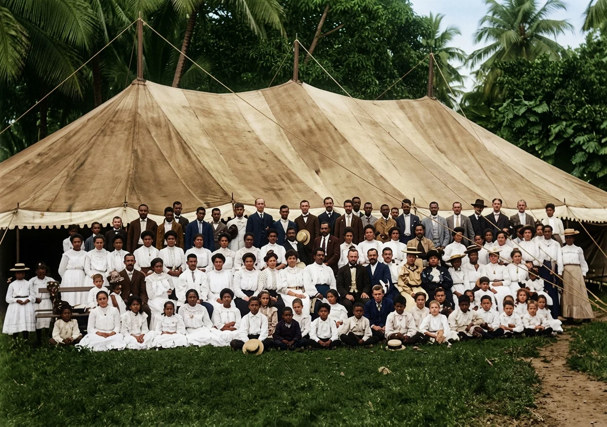 A GROUP OF BELIEVERS AT THE FIRST CAMP-MEETING IN THE CENTRAL AMERICAN CONFERENCE, HELD AT COXEN HOLE, RUATAN, BAY ISLANDS