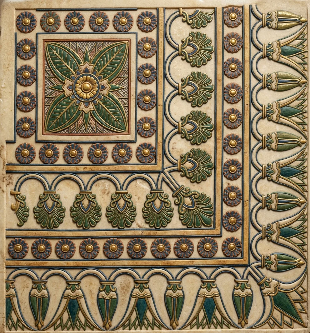 A Pavement Slab from Koyunjik, Assyria. This ornamentation is frequently imitated now.