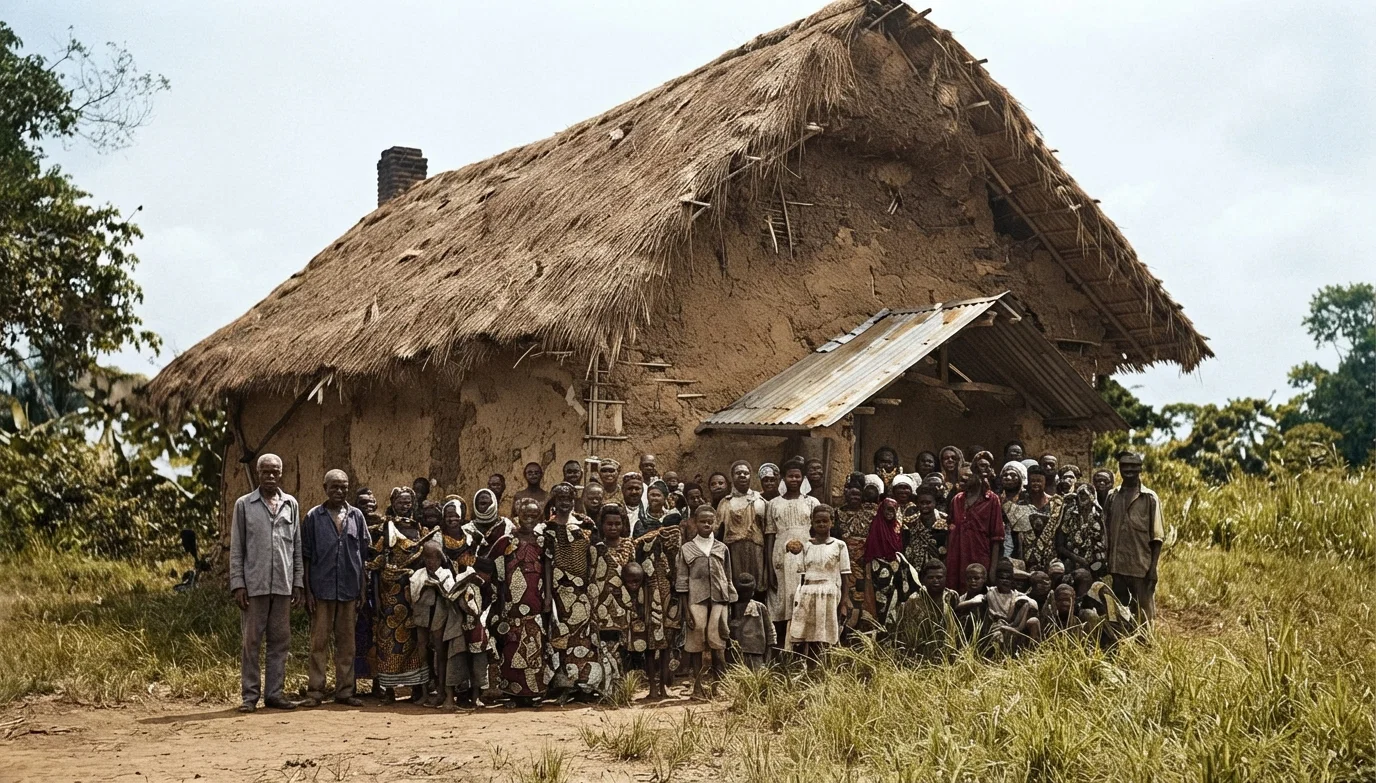 NATIVE BELIEVERS IN WEST AFRICA, IN FRONT OF THEIR MEETINGHOUSE