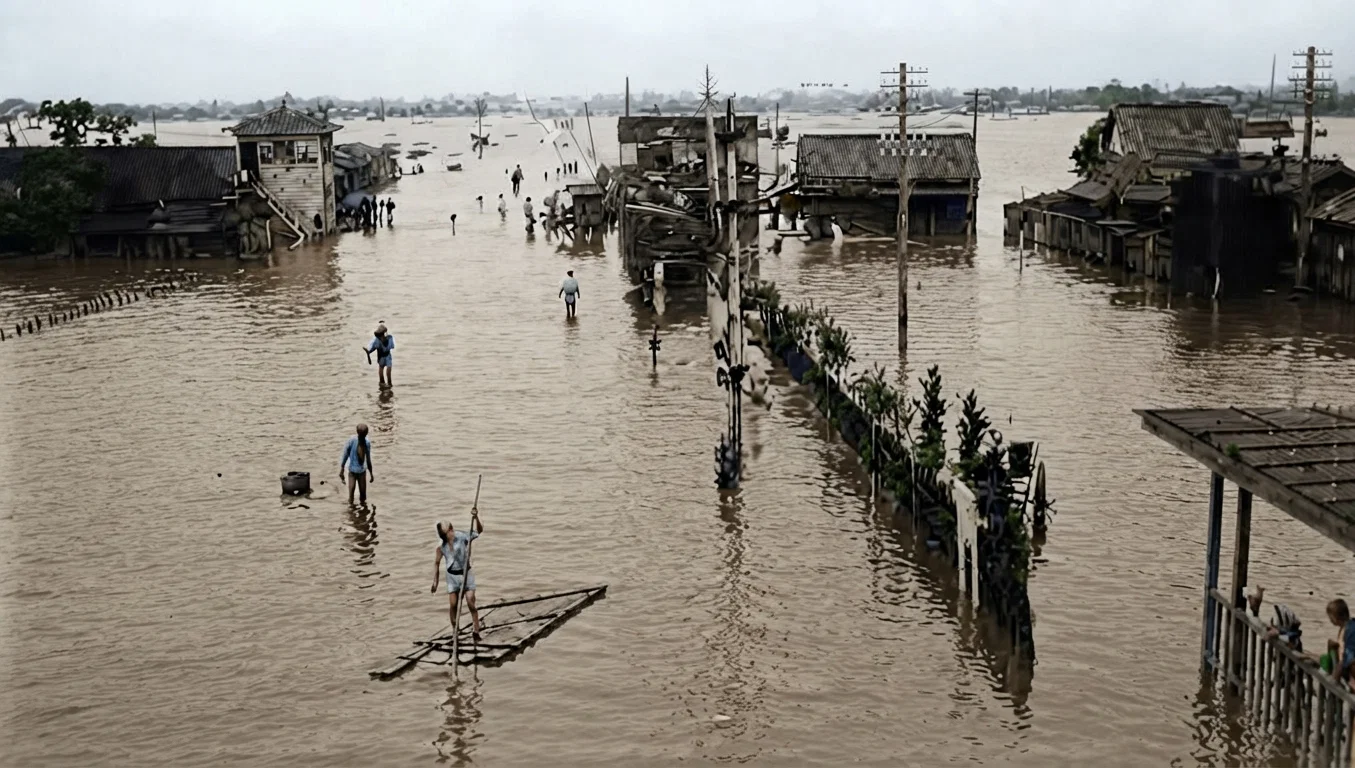 Flood in Mikawajima, east suburb of Tokyo