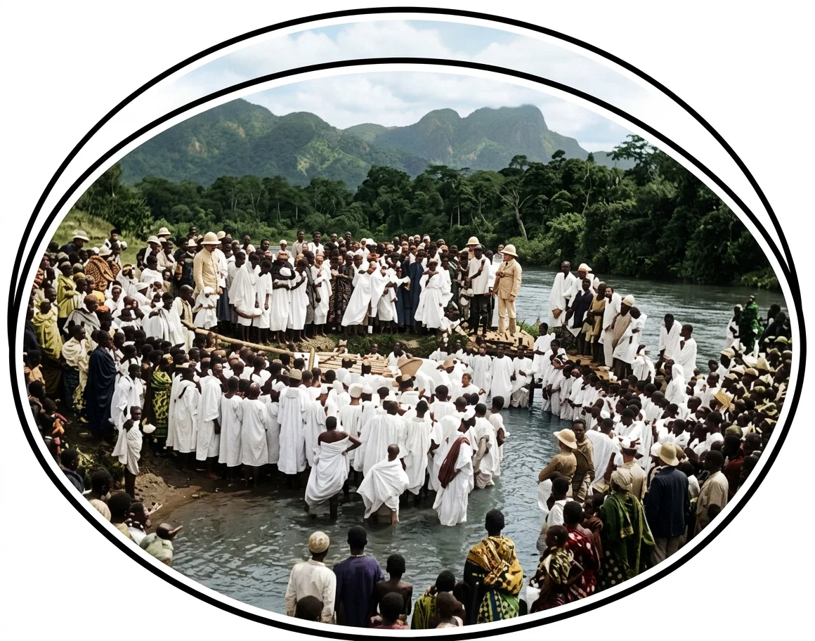 Baptism of 51 Wapare converts at Friedenstal Mission, German East Africa.