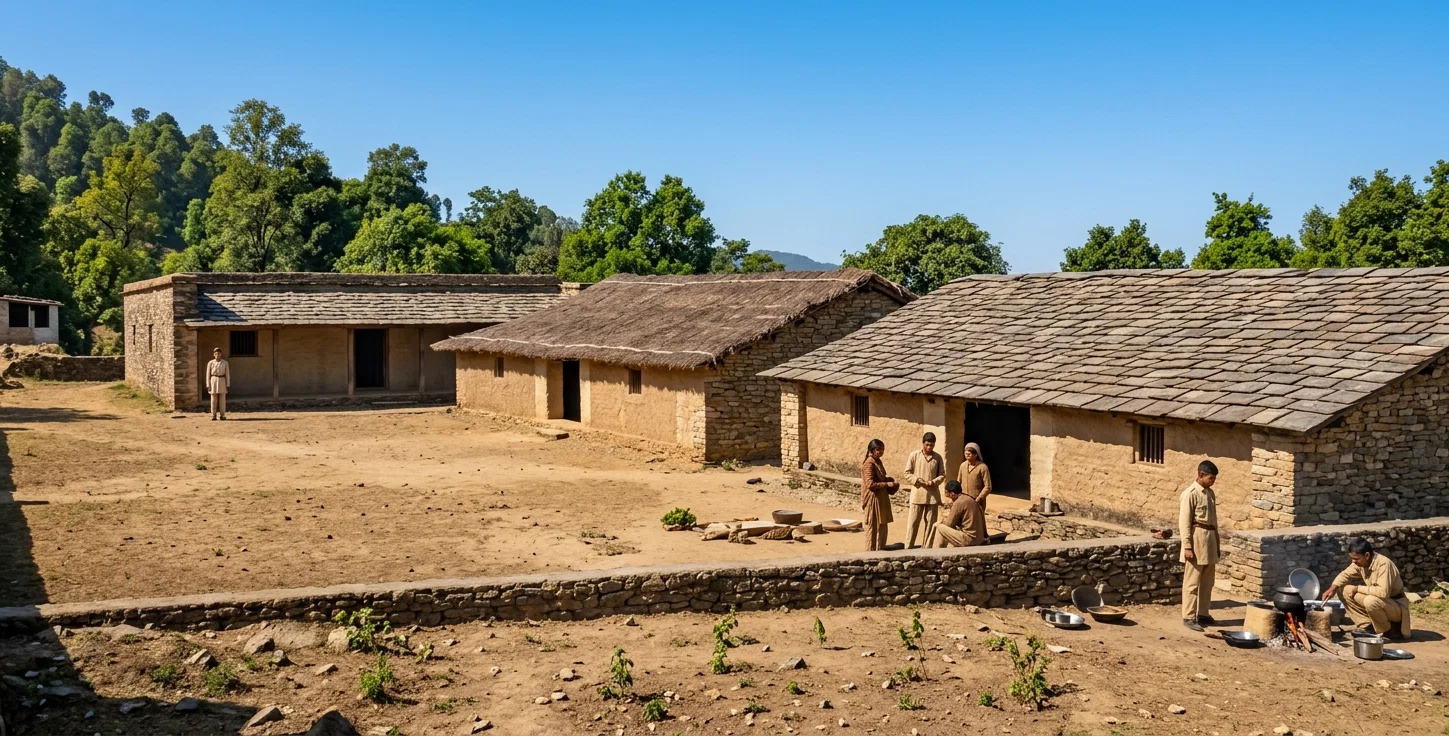 DORMITORIES AND COOK-HOUSE OF THE GARHWAL SCHOOL IN THE HIMALAYAS