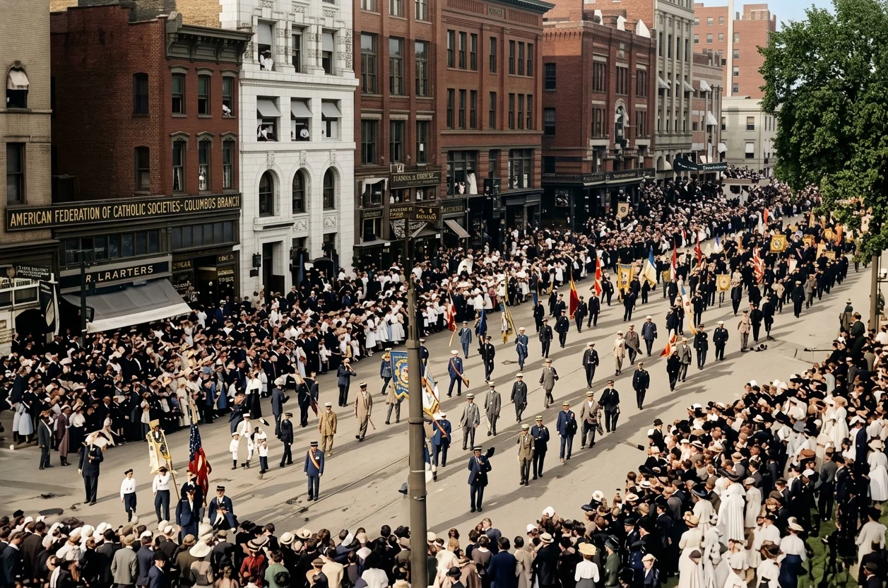 PARADE OF AMERICAN FEDERATION OF CATHOLIC SOCIETIES AT COLUMBUS, OHIO, SUNDAY, AUGUST 20