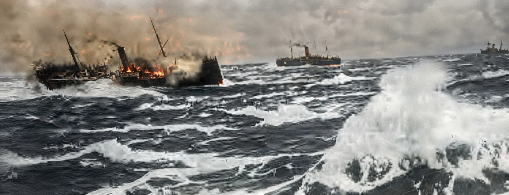 Photo by Paul Thompson. Photograph taken by a passenger on the Grosser Kurferst, of the burning steamship Volturno. When our fathers were young, there were no devices for calling half a score of vessels, within a few hours, to the aid of a ship in distress. The invention of the wireless telegraph was the crowning touch in bringing the whole world, whether on sea or on land, into one neighborhood.