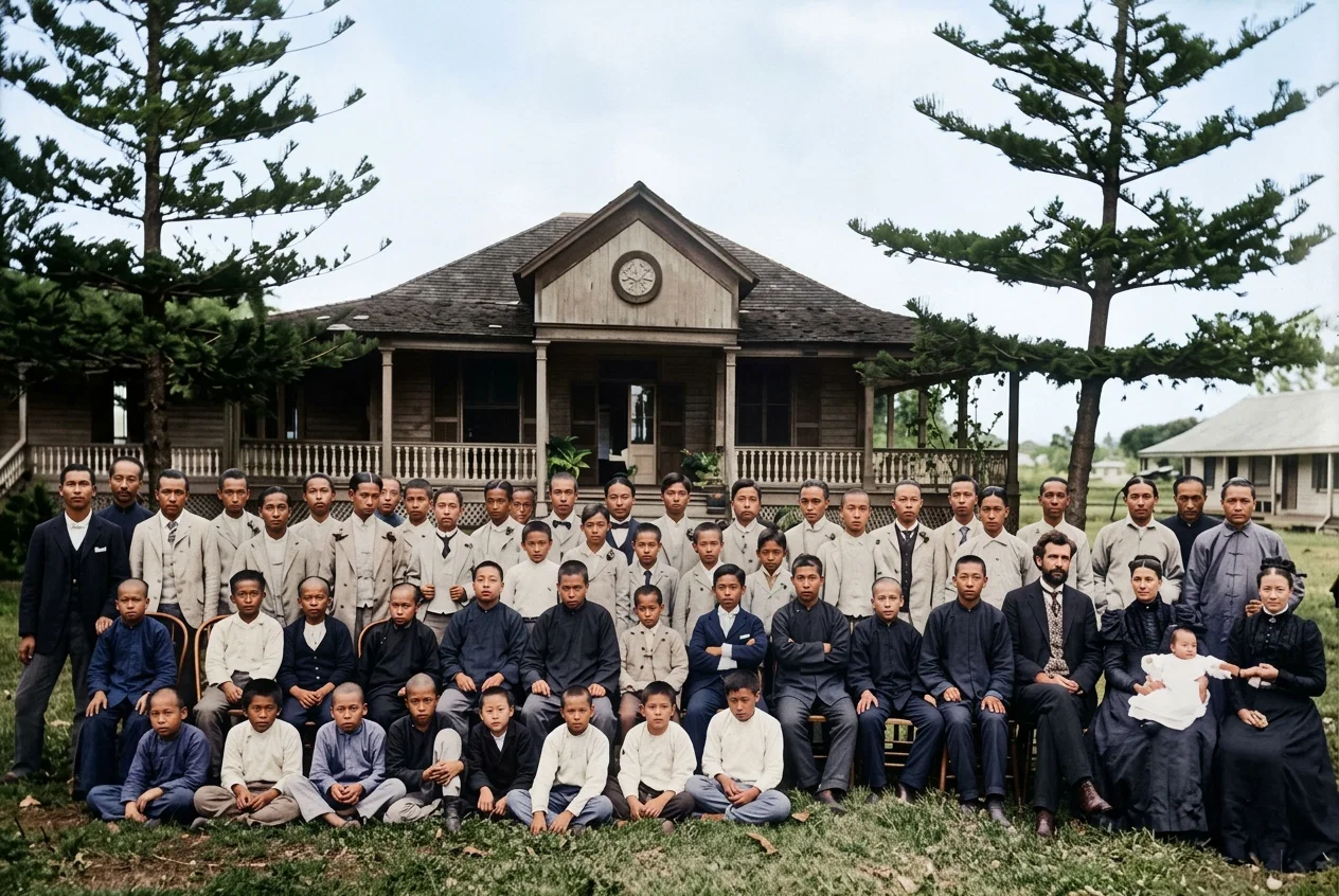 PROF. W. E. HOWELL AND HIS CHINESE SCHOOL, HONOLULU, HAWAII.