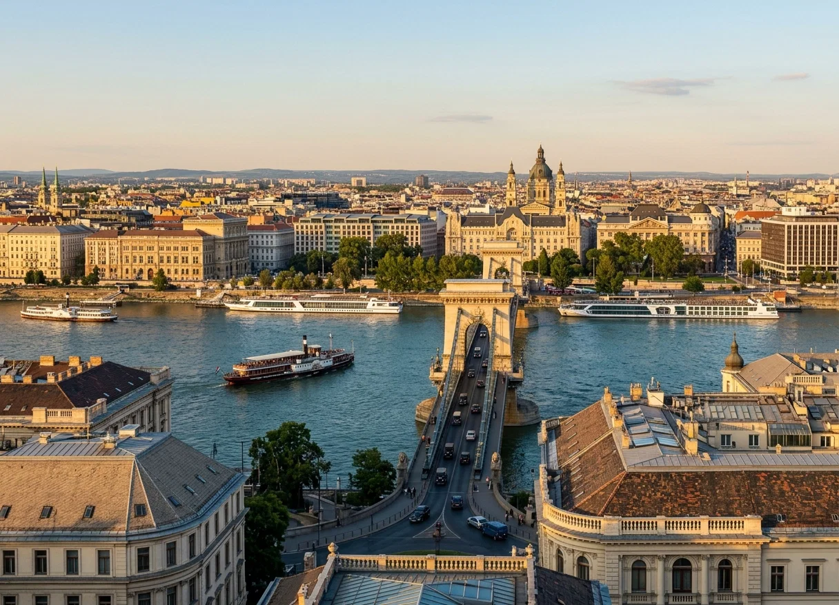 CHAIN BRIDGE ACROSS THE DANUBE AT BUDAPEST, AUSTRIA-HUNGARY