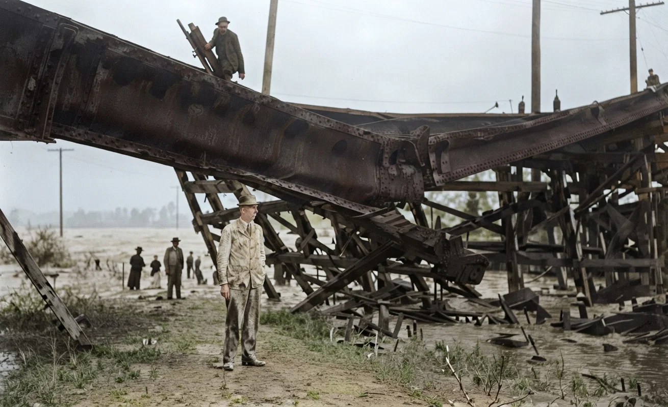 ELECTRIC RAILWAY BRIDGE AT GLENDALE BROKEN BY THE FLOOD