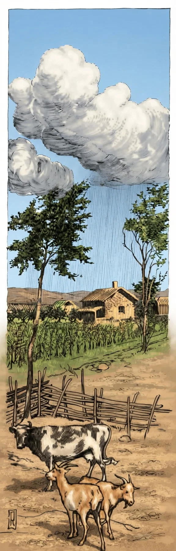 A cloud had hovered over the mission farm for four hours.