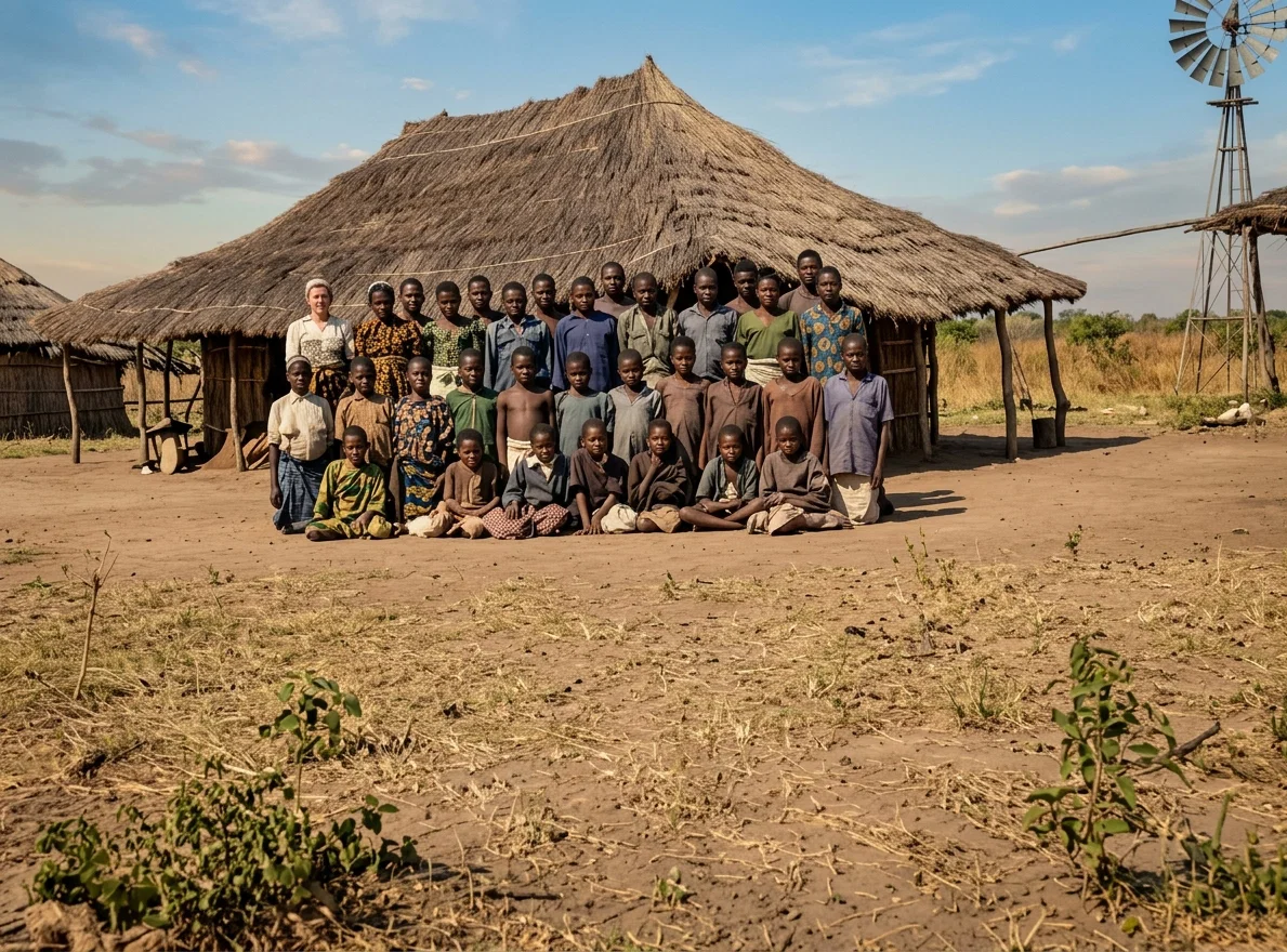 SCHOOL AT KALOMO MISSION, RHODESIA, BEYOND THE ZAMBESI