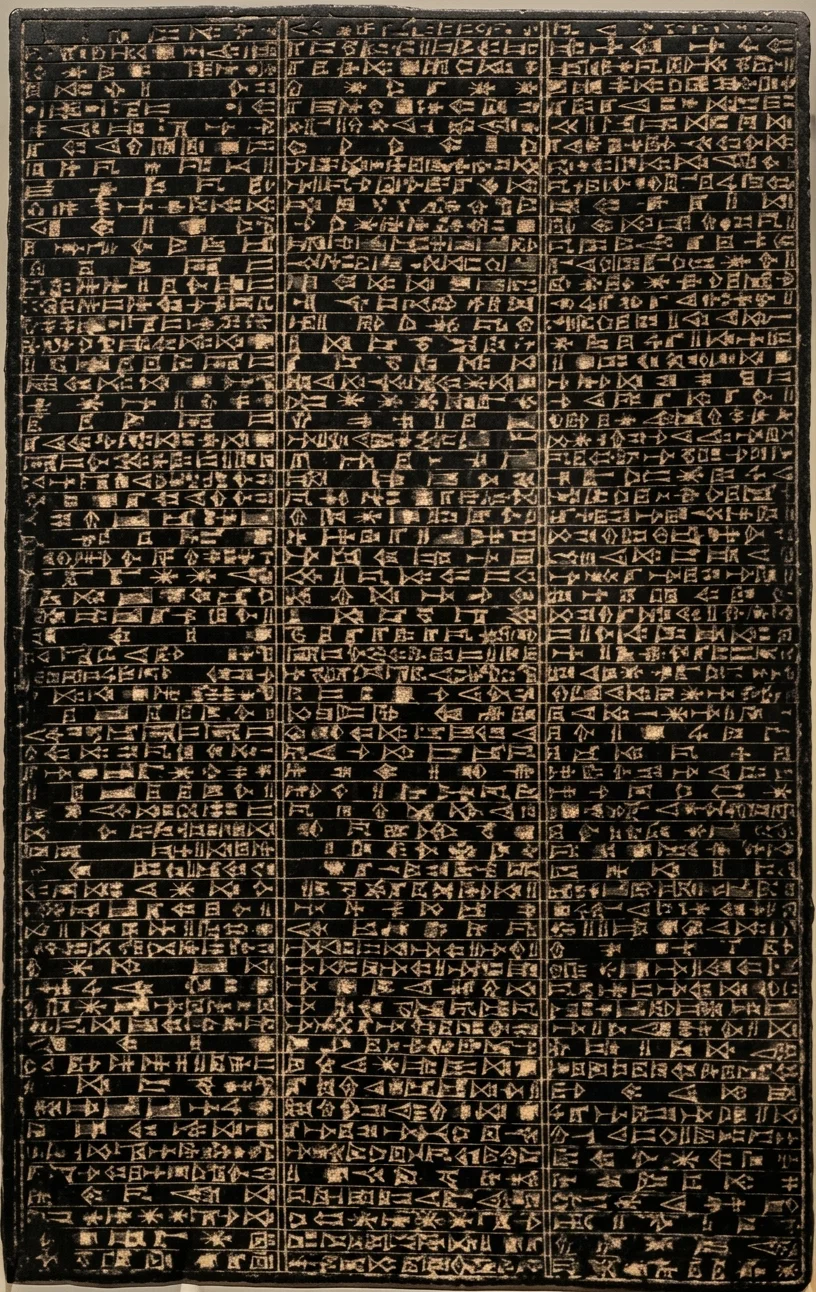 A black basalt book of Nebuchadnezzar, containing a record of his building and beautifying of the walls and great edifices of Babylon, and a prayer to Marduk or Merodach. This basalt slab is in the British India Office, London.