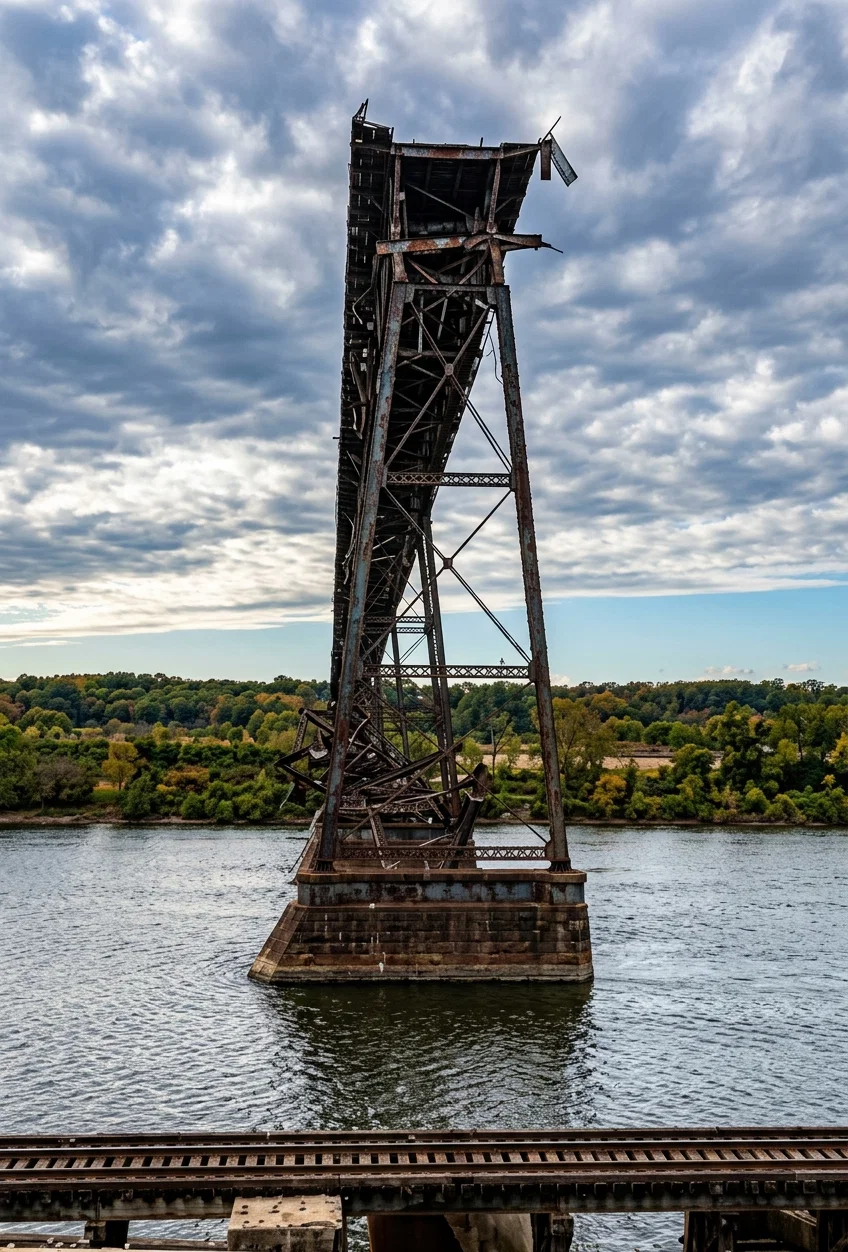 Looking Up at the High Bridge Wrecked by the Cyclone.