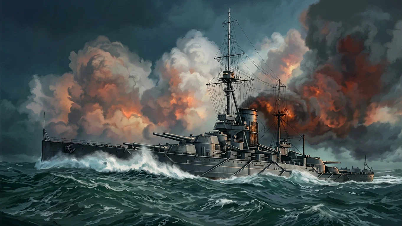 “Oil-driven, single-funneled, and protected against air-bombs — H. M. S. ‘Queen Elizabeth’ as she will be when completed.”