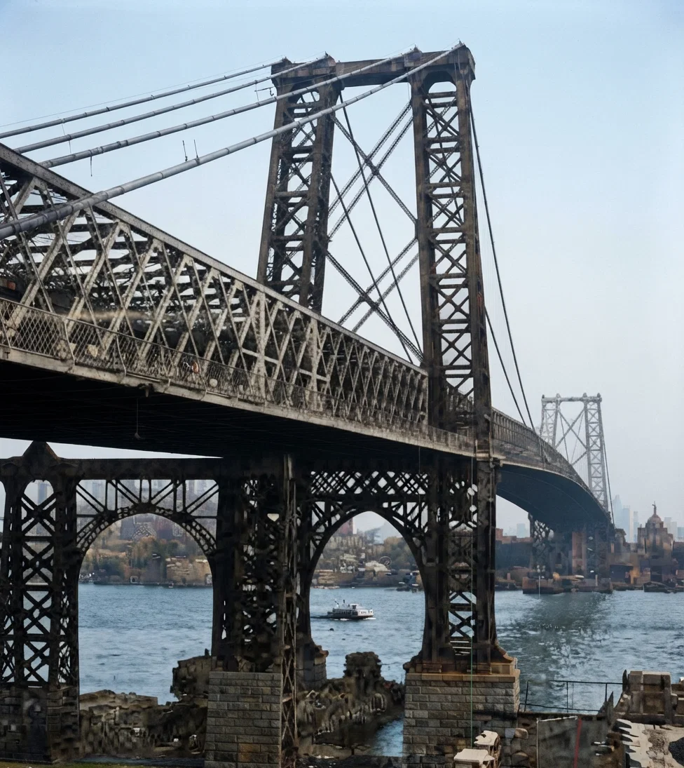 The New East River Bridge connecting New York and Brooklyn.