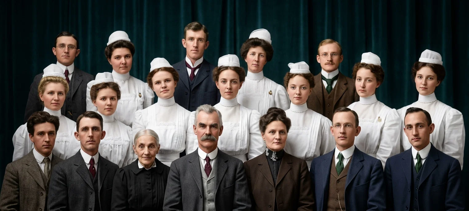 FACULTY AND GRADUATING CLASS OF 1905, OF THE BOULDER SANITARIUM TRAINING-SCHOOL