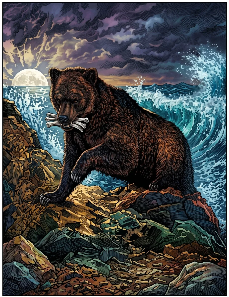 “A second, like to a bear, . . . and it had three ribs in the mouth of it”