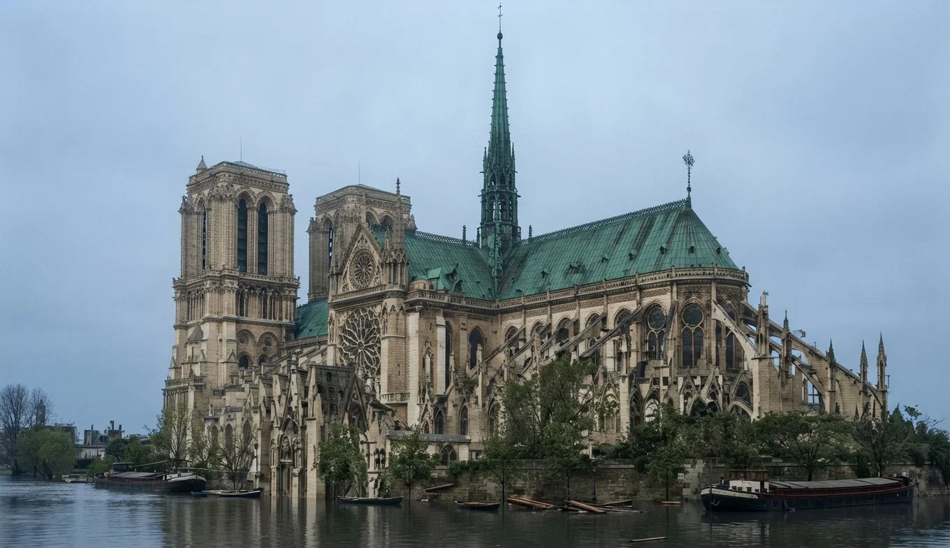 Cathedral of Notre Dame (Our Lady), surrounded by the flood