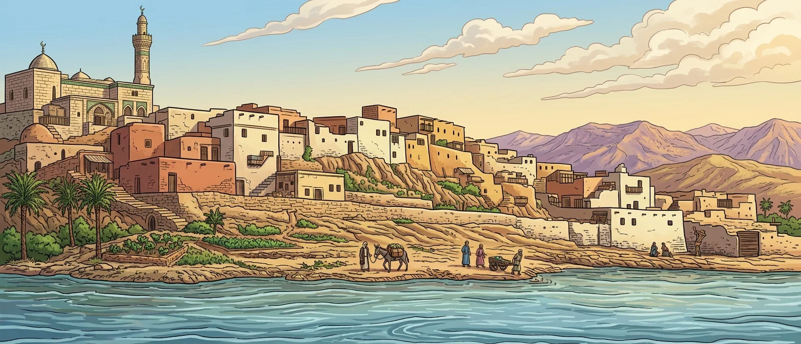 NEBI JUNAS, THE BURIAL PLACE OF JONAH, OPPOSITE MOSUL, NEAR THE SITE OF ANCIENT NINEVEH. THE MINARET OF THE MOSQUE MARKS THE PLACE. — W. C. ISING.
