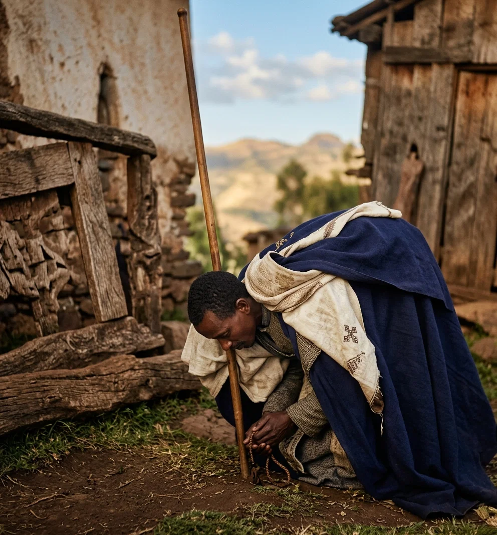 AN ABYSSINIAN MONK AT WORSHIP