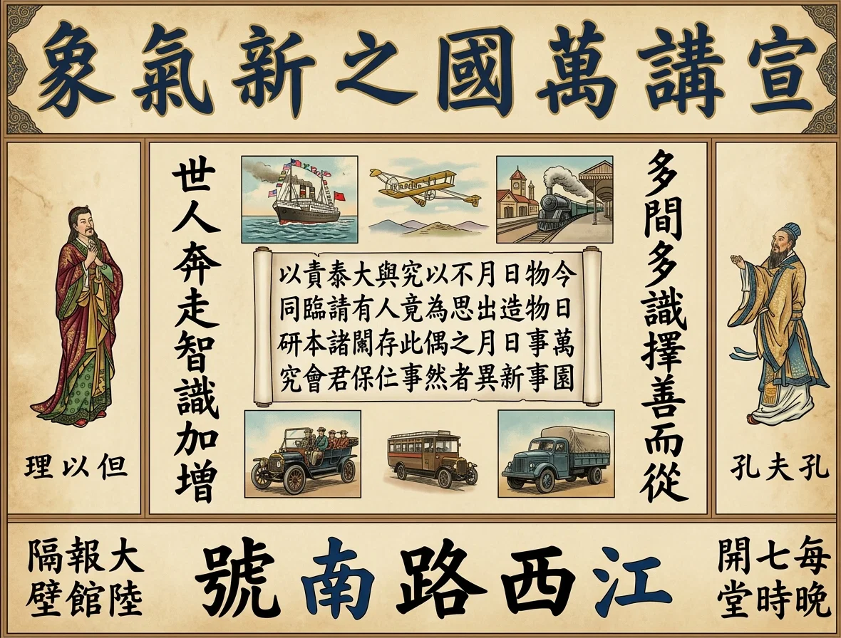 Announcement of Elder F. E. Stafford's meetings in progress in Shanghai, China. The poster tells that present-day conditions which are fulfilling prophecy will be studied.