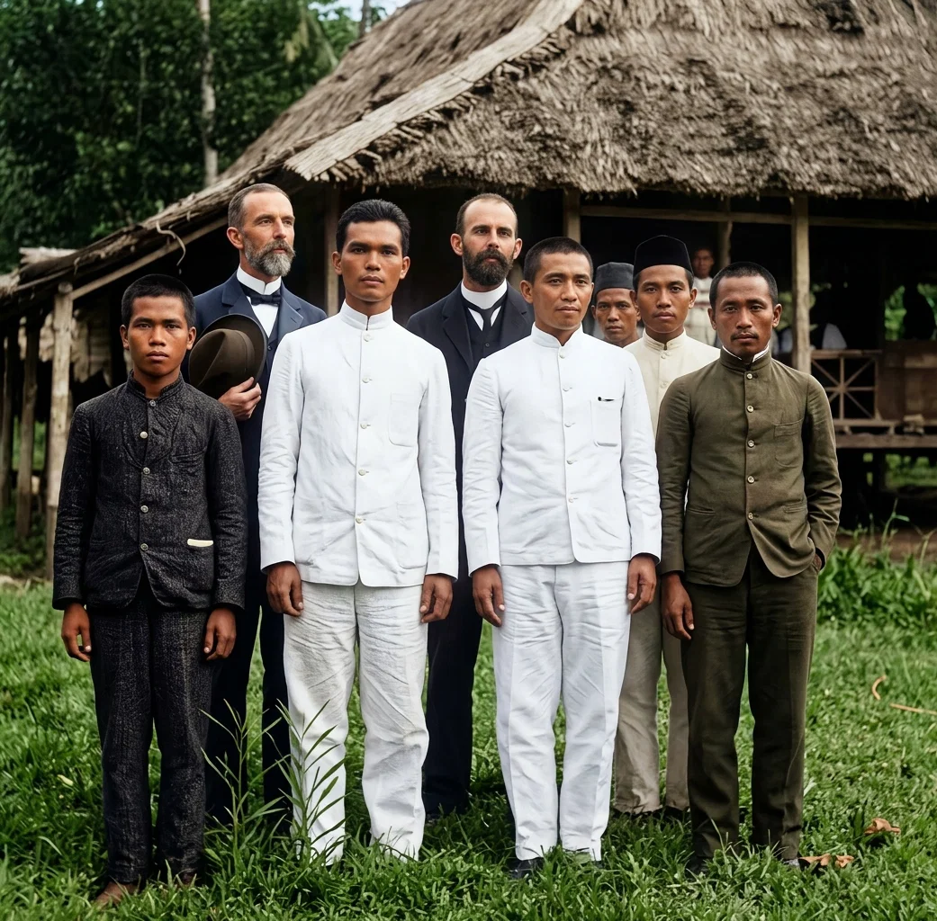 GROUP OF BATAKS, WITH TWO MISSIONARIES
The young man in the front row on the right, dressed in white, is Immanuel.