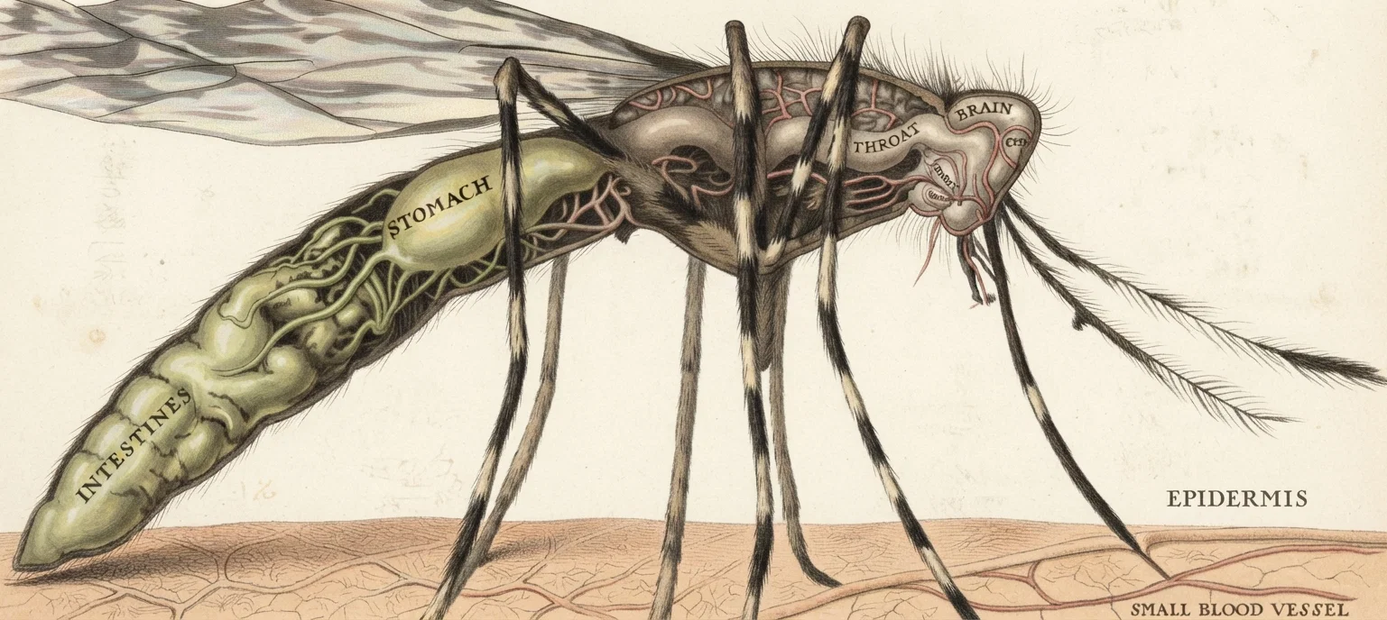 Stegomyia fasciata, the yellow fever mosquito, very greatly enlarged.