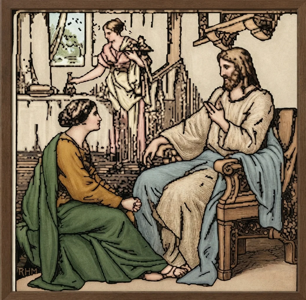 Jesus in the home of Mary and Martha