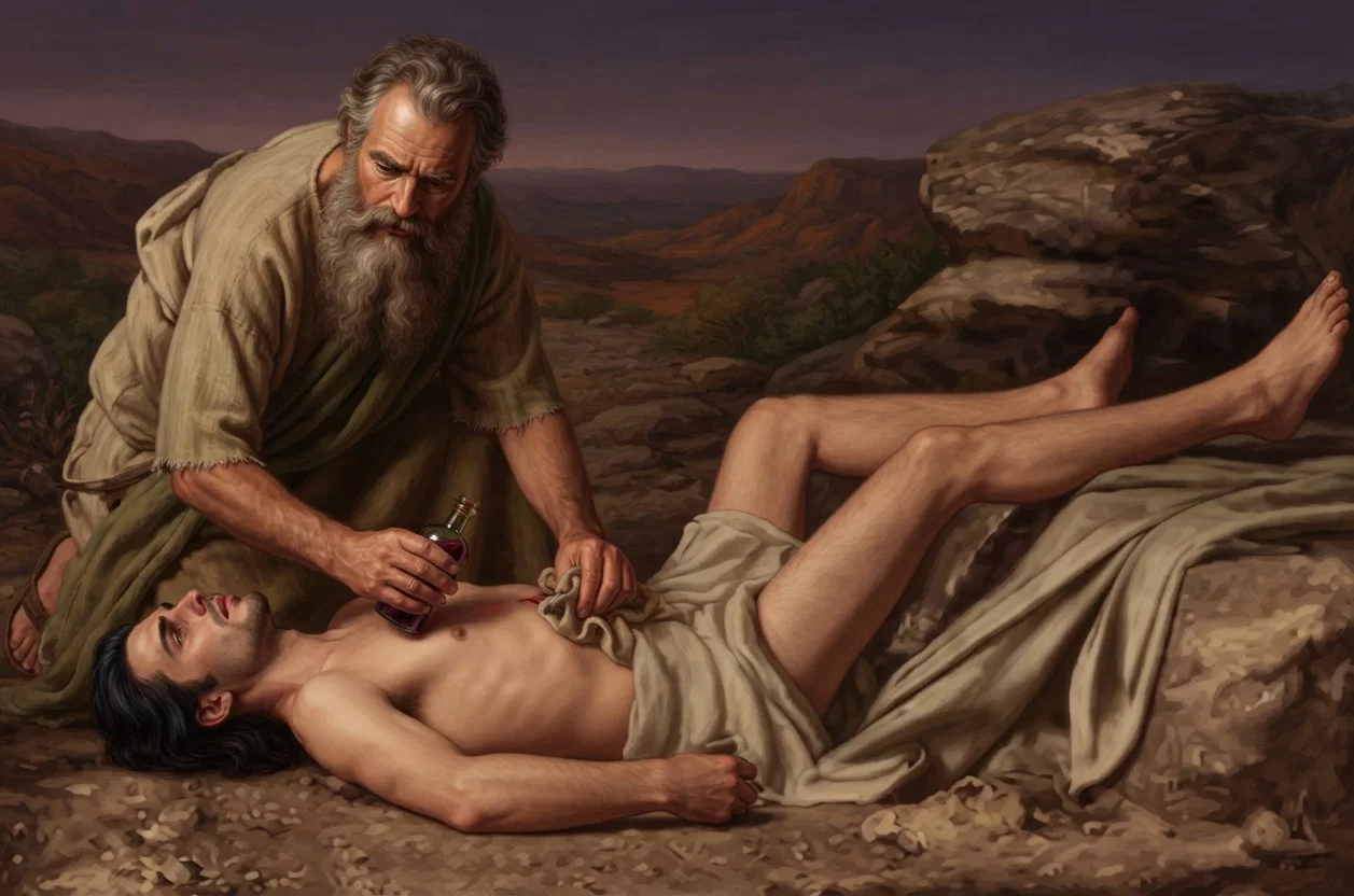 "And when he saw him, he was moved with compassion, and came to him, and bound up his wounds, pouring on them oil and wine." Luke 10:33, 34.