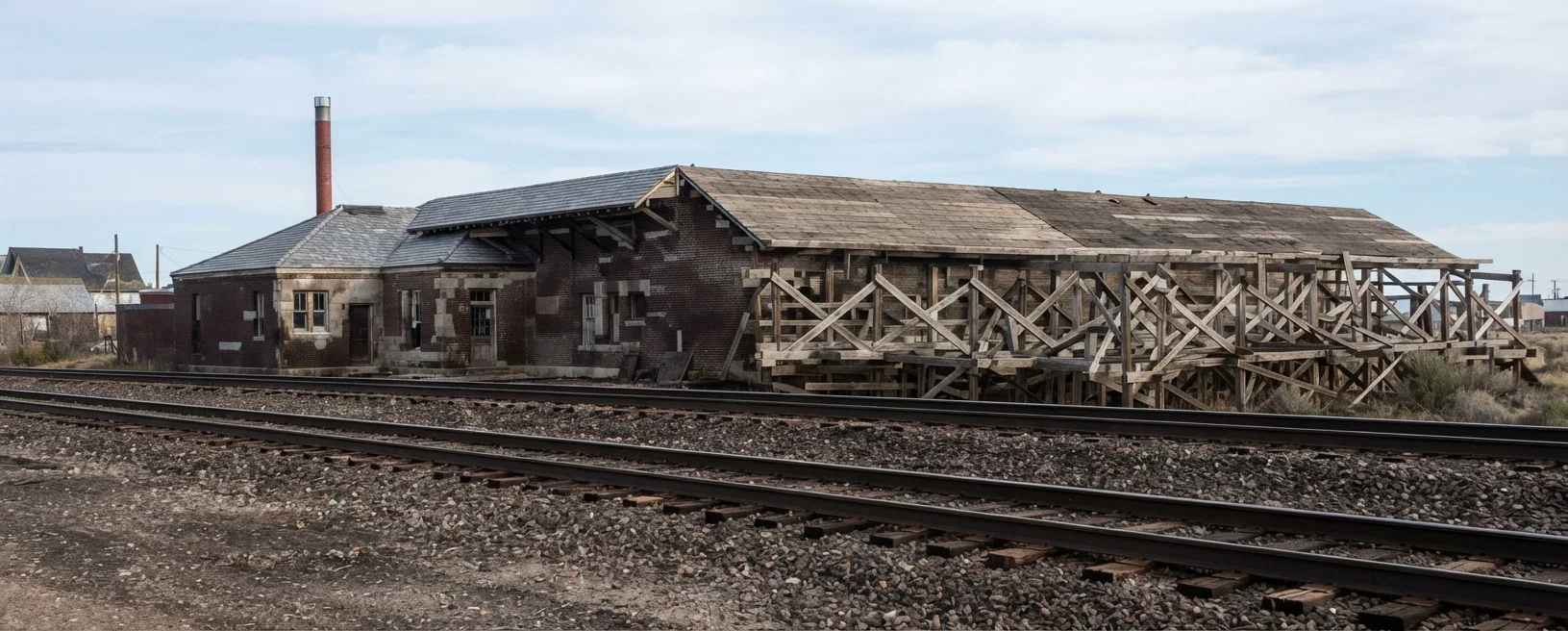Press Building, Nov. 14, 1906, looking southeast from across railway track. The building is much further along now. Progress on interior work can not, of course, be shown. The cement floor is well started, and the roof nearly covered.