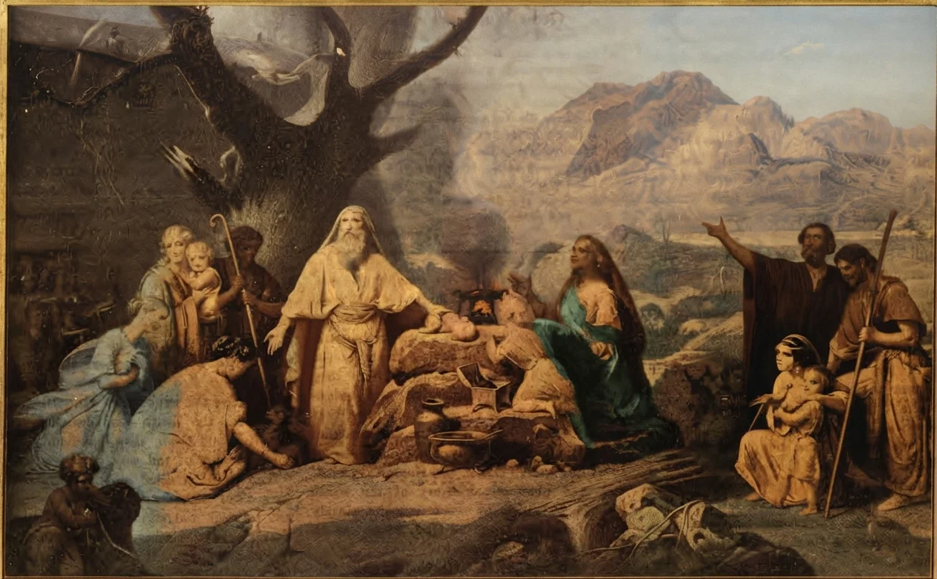 NOAH AFTER THE DELUGE OFFERING SACRIFICES. H. F. Schopin.
