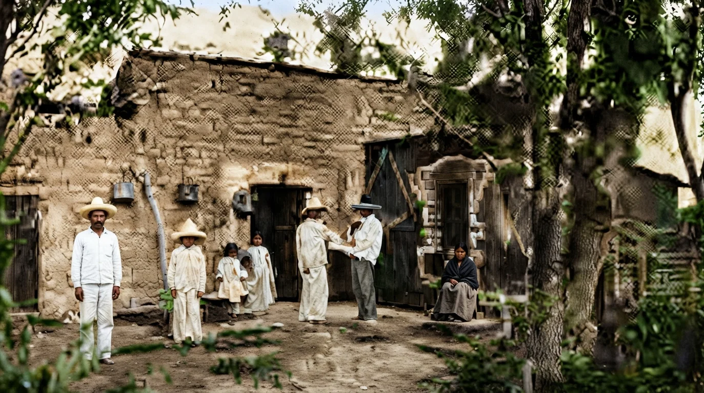 Mexican Family, Adobe House, Mexico.