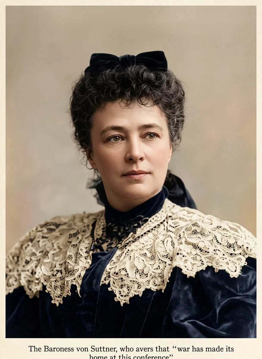 The Baroness von Suttner, who avers that "war has made its home at this conference"