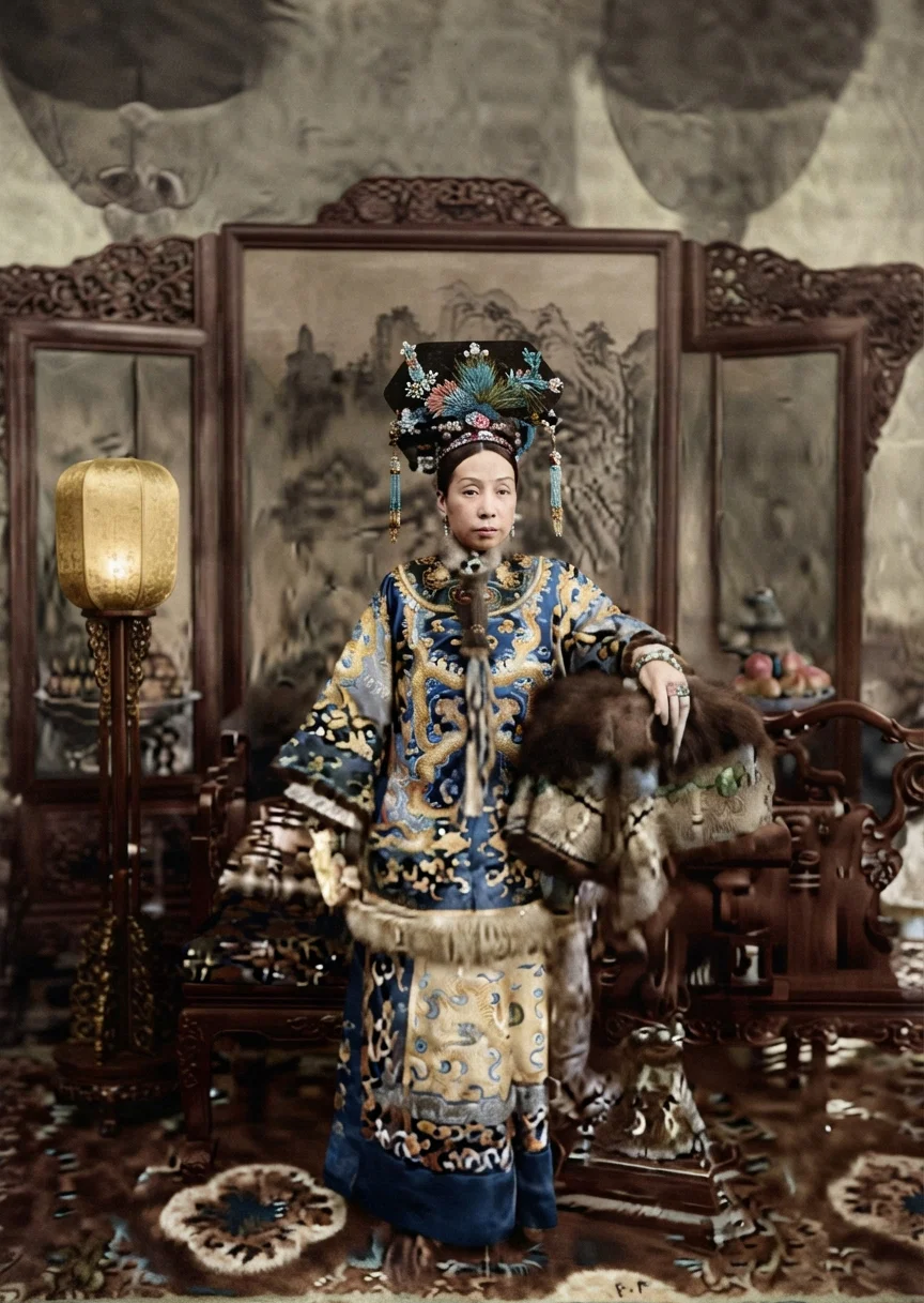The empress dowager. She is a full-blooded Manchurian. Observe how different her features from the regular Chinese.