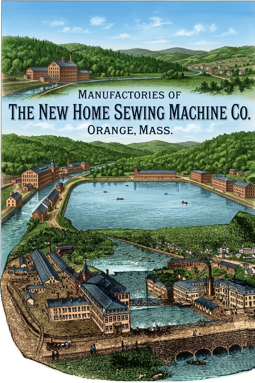 MANUFACTORIES OF THE NEW HOME SEWING MACHINE CO. ORANGE, MASS.