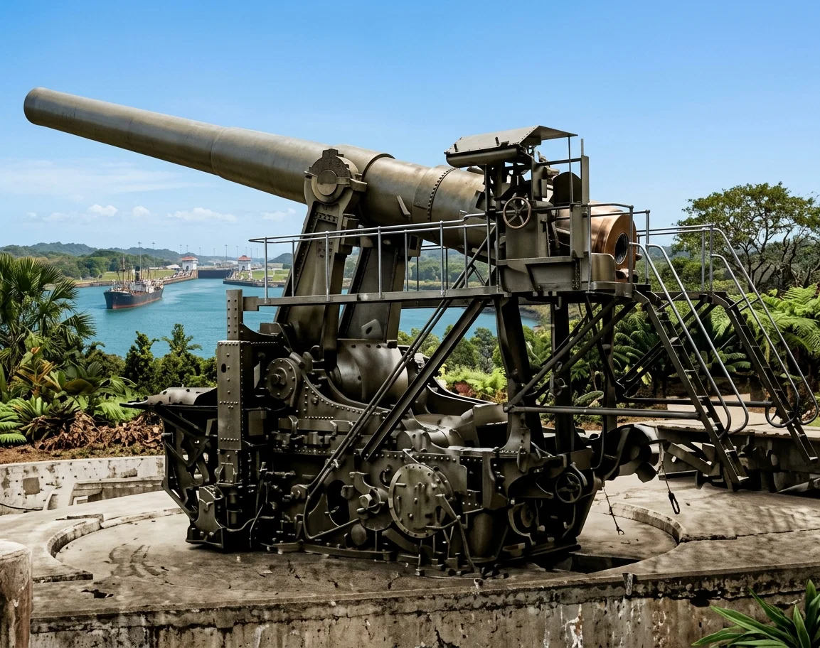 Photograph by Buck, from Underwood and Underwood
DISAPPEARING GUN ON THE PANAMA CANAL