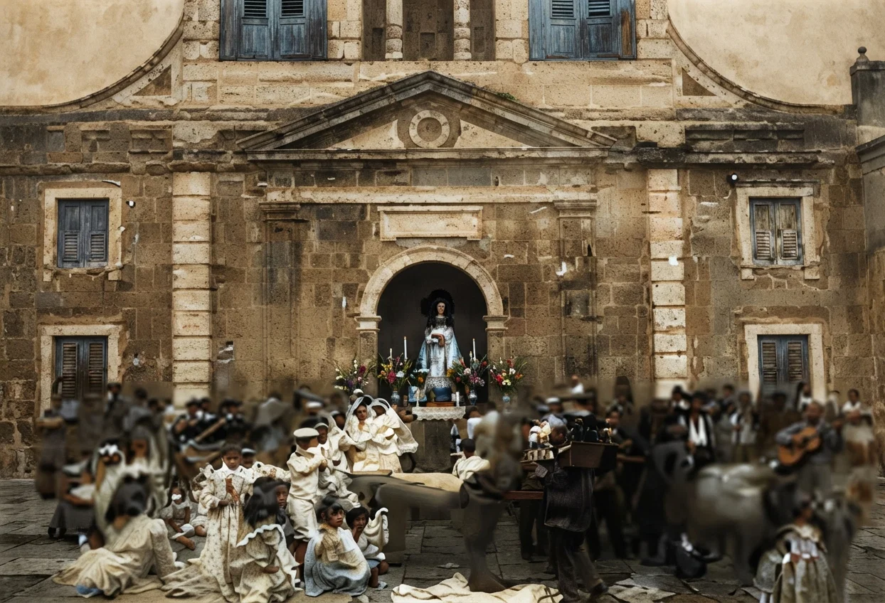 Procession in Front of Cathedral, and Image of Virgin in the Door.